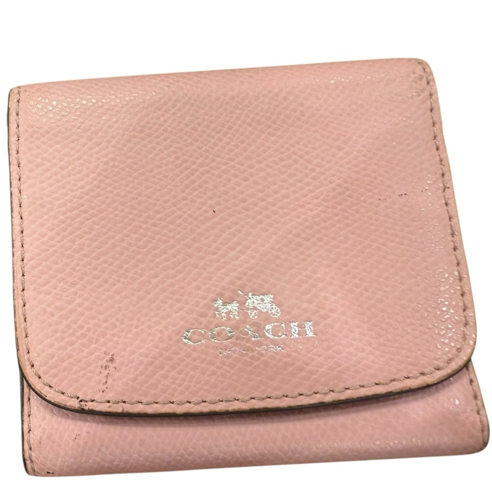 Coach Pink Pebbled Leather Wallet with Silver Hardware